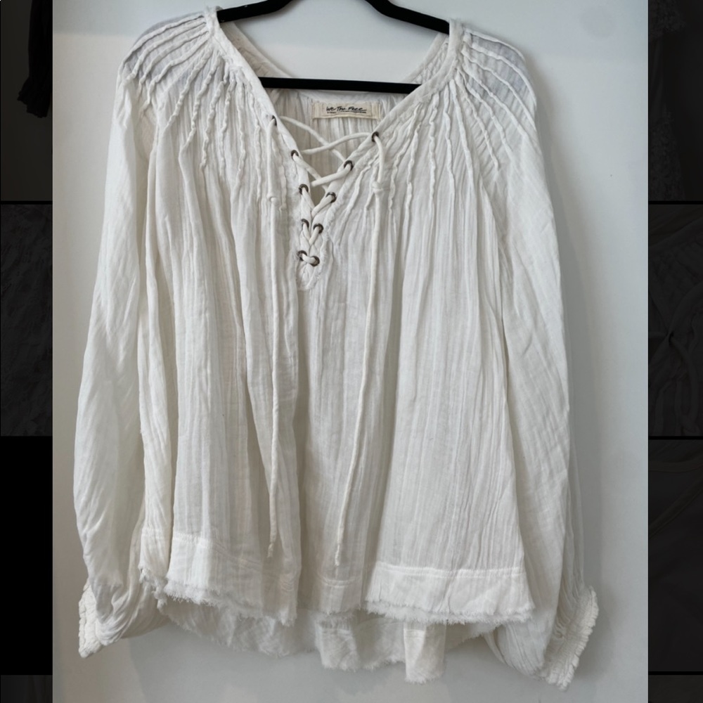 Free people long sleeve tie-front top